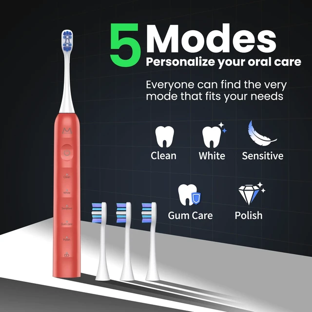 Alt view image 3 of 7 - Marlincare Electric Toothbrush for Adults, 180 Days Battery Life, Orange | 48000VPM Rechargeable Sonic Toothbrush, 5 Modes, Smart Timer, IPX8 Waterproof, 4 Brush Heads and Travel Case