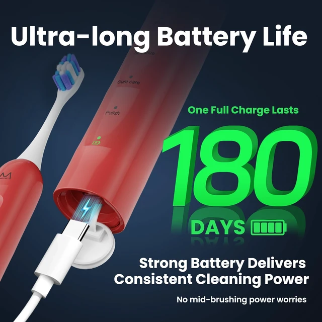 Alt view image 5 of 7 - Marlincare Electric Toothbrush for Adults, 180 Days Battery Life, Orange | 48000VPM Rechargeable Sonic Toothbrush, 5 Modes, Smart Timer, IPX8 Waterproof, 4 Brush Heads and Travel Case