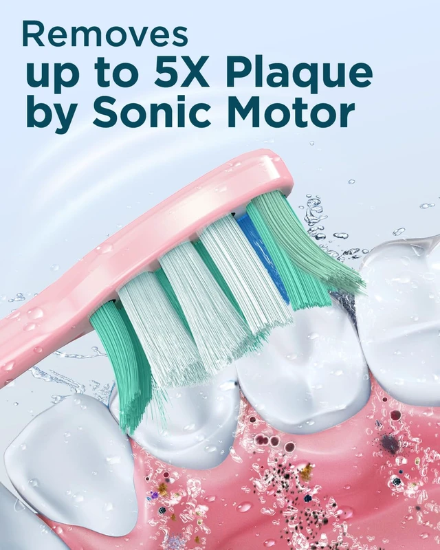 Alt view image 2 of 7 - Rtauys 2 Pack Electric Toothbrush for Adults - 2 Rechargeable Electric Toothbrushes with 12 Brush Heads & 2 Travel Case, Power Electric Toothbrush with Holder, 3 Hrs Charge for 120 Days - Black+Pink