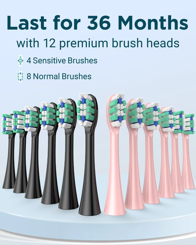 Alt view image 4 of 7 - Rtauys 2 Pack Electric Toothbrush for Adults - 2 Rechargeable Electric Toothbrushes with 12 Brush Heads & 2 Travel Case, Power Electric Toothbrush with Holder, 3 Hrs Charge for 120 Days - Black+Pink