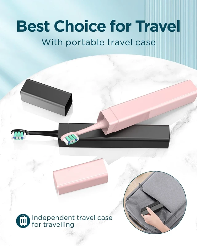 Alt view image 7 of 7 - Rtauys 2 Pack Electric Toothbrush for Adults - 2 Rechargeable Electric Toothbrushes with 12 Brush Heads & 2 Travel Case, Power Electric Toothbrush with Holder, 3 Hrs Charge for 120 Days - Black+Pink