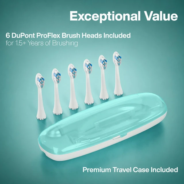 Alt view image 5 of 7 - Aquasonic Vibe Series PRO Ultra-Whitening Electric Toothbrush 5 Modes & Smart Timers Premium Travel Case & 6 Proflex Brush Heads ADA Accepted Toothbrush (Mint Green Metallic)