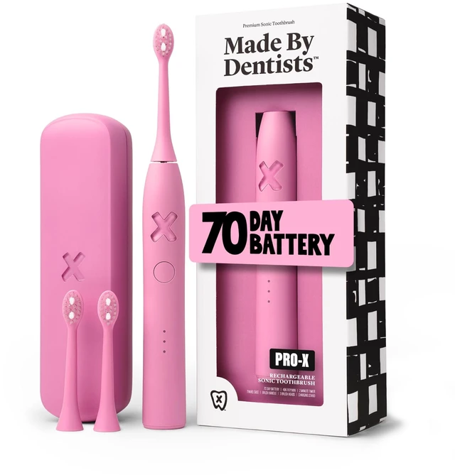 Main image of Made by Dentists PROX Sonic Electric Toothbrush for Adults 70Day Battery on One Charge, DentistDesigned Whitening Rechargeable Toothbrush, 3 Brush Heads & Travel Case, 3 Modes, Pink