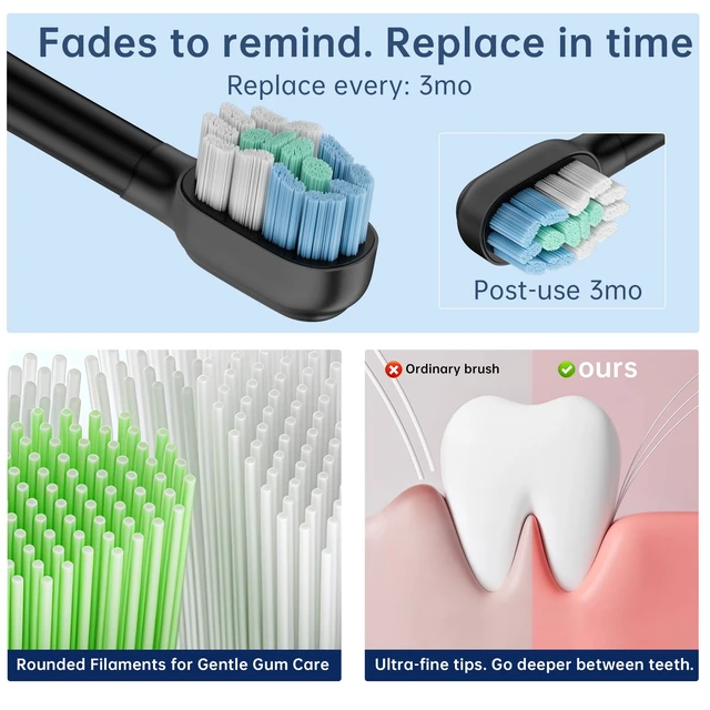 Alt view image 5 of 7 - Hooyapik Sonic Electric Toothbrush, 40,000 VPM, 6 Modes, White, with 6 Brush Heads and Travel Case (Black)