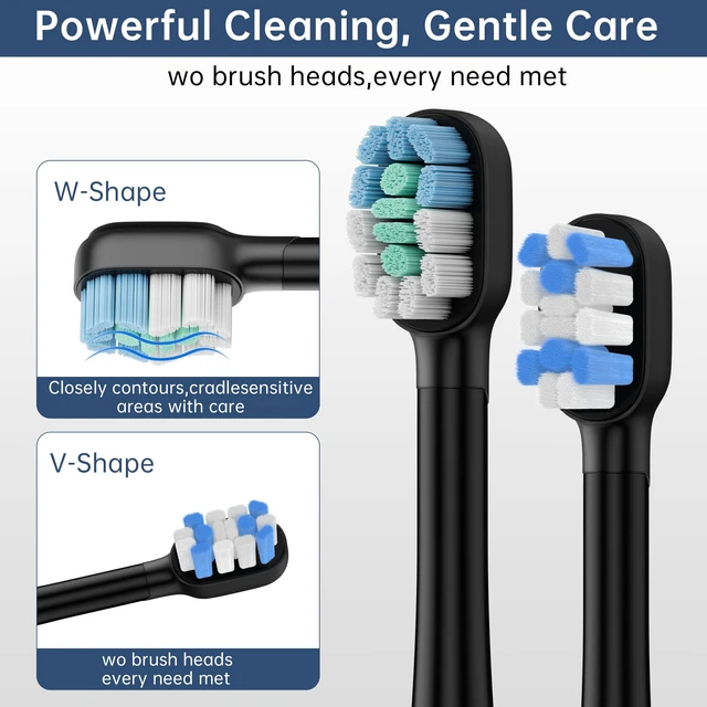 Alt view image 6 of 7 - Hooyapik Sonic Electric Toothbrush, 40,000 VPM, 6 Modes, White, with 6 Brush Heads and Travel Case (Black)
