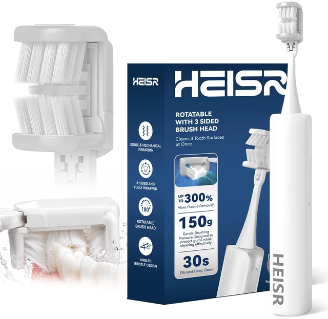 Main image of Electric Toothbrush for Adults & Teenagers, Patented 3 Sided Head | Bass Angled Soft Bristles & 180° Rotating Head, Clean Each Tooth, Rechargeable Sonic Toothbrush 60+ Days Battery Life