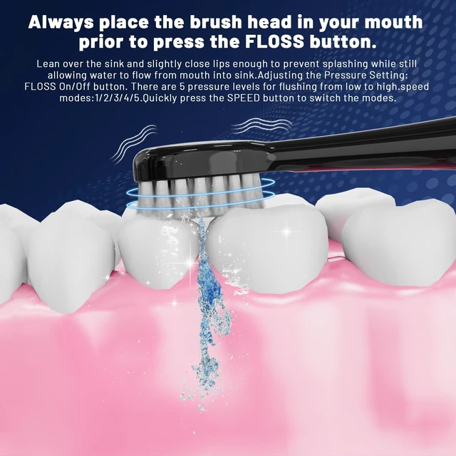 Alt view image 3 of 6 - Electric Toothbrush with Water Flosser,Portable Power Flossing Toothbrush | IPX7 Waterproof,Equipped Brush Head and Nozzle,for Travel and Home