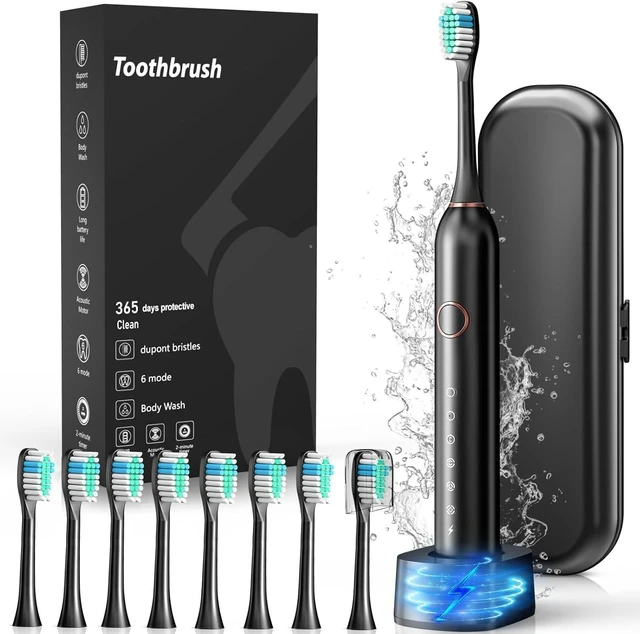 Main image of Cemobene Electric Toothbrush, 40000 VPM Sonic Type for Adults & Teens-Black | 6 Modes, 8 Brush Heads, Travel Case, IPX7 Waterproof, 2 Minutes Timer, Wireless Charging,One Charge for 100 Days