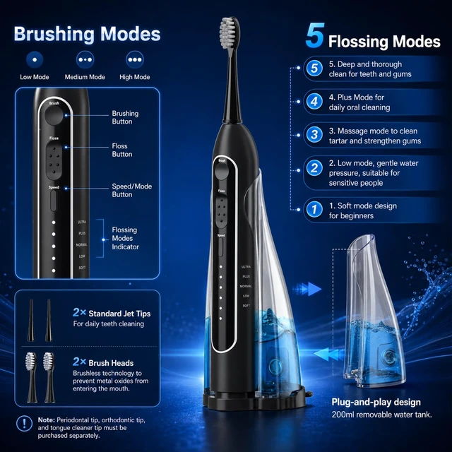 Alt view image 2 of 7 - Portable Water Flosser for Teeth Electric Toothbrush with Water Flosser