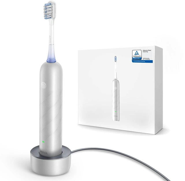 Main image of Mova Fresh Pro Electric Toothbrush with App, 3DClean Rechargeable Electric Power Toothbrush for Adults, 2 Brush Heads & Travel Case, 3-in-1 Replacement Brush Head with Holder, Matte Silver
