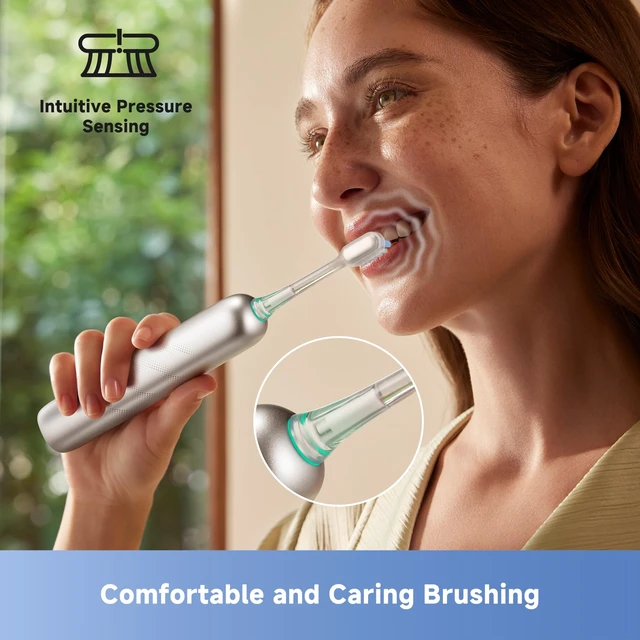 Alt view image 4 of 7 - Mova Fresh Pro Electric Toothbrush with App, 3DClean Rechargeable Electric Power Toothbrush for Adults, 2 Brush Heads & Travel Case, 3-in-1 Replacement Brush Head with Holder, Matte Silver