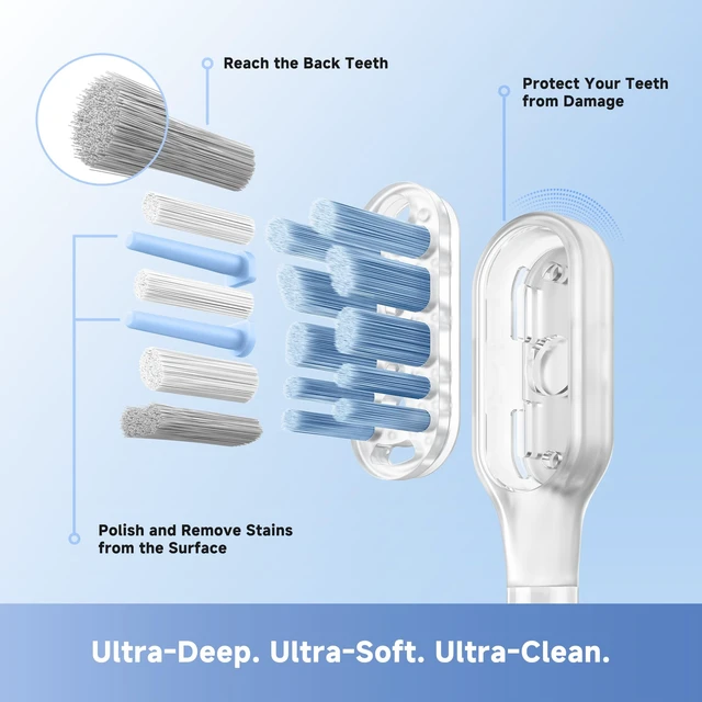 Alt view image 6 of 7 - Mova Fresh Pro Electric Toothbrush with App, 3DClean Rechargeable Electric Power Toothbrush for Adults, 2 Brush Heads & Travel Case, 3-in-1 Replacement Brush Head with Holder, Matte Silver