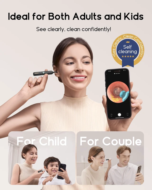 Alt view image 2 of 7 - D39R Ear Wax Removal:Ear Camera with Storage Case &Painless Tweezers | FSA/HSA Flexible IP67 HD Camera Fits Curved Ear Canals,12 Earwax Removal Tips, Anti-Insert Guard& 3-Piece ENT Home Check Kits