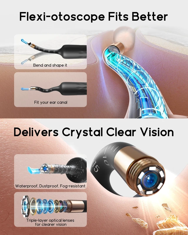 Alt view image 3 of 7 - D39R Ear Wax Removal:Ear Camera with Storage Case &Painless Tweezers | FSA/HSA Flexible IP67 HD Camera Fits Curved Ear Canals,12 Earwax Removal Tips, Anti-Insert Guard& 3-Piece ENT Home Check Kits