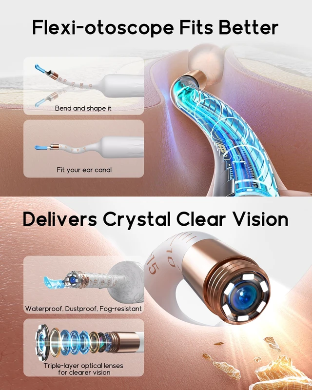 Alt view image 3 of 7 - D39R Ear Wax Removal:Ear Camera with Storage Case &Painless Tweezers | FSA/HSA Flexible IP67 HD Camera Fits Curved Ear Canals,12 Earwax Removal Tips, Anti-Insert Guard& 3-Piece ENT Home Check Kits