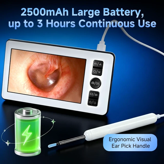 Alt view image 4 of 6 - AURTEC Digital Otoscope Ear Camera with 4.3" IPS 1080P HD Screen, Ear Wax Cleaner, 2500mAh Rechargeable Battery, Dual Mode (Built-in Screen & Phone Connection), 6 LED Lights and Soft Silicone Tips
