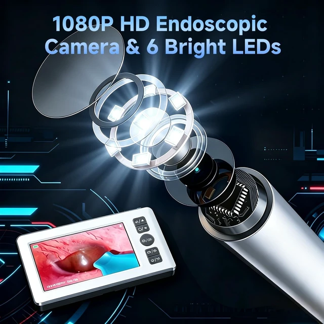 Alt view image 6 of 6 - AURTEC Digital Otoscope Ear Camera with 4.3" IPS 1080P HD Screen, Ear Wax Cleaner, 2500mAh Rechargeable Battery, Dual Mode (Built-in Screen & Phone Connection), 6 LED Lights and Soft Silicone Tips