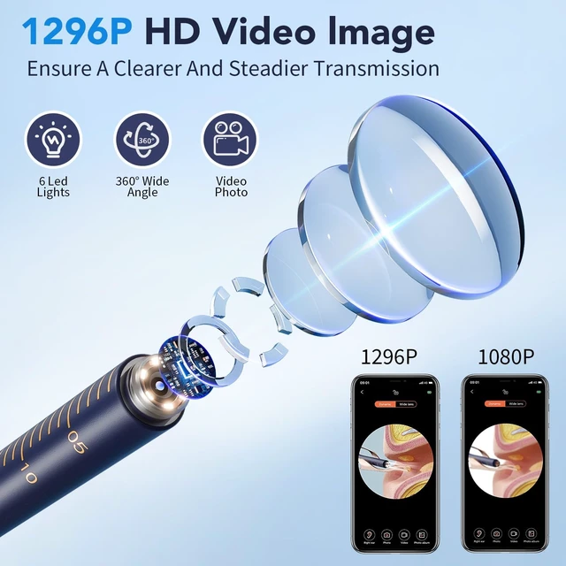 Alt view image 3 of 7 - Ear Wax Removal, Ear Cleaner with Camera 1296P HD,Visual Ear Cleaner with 6 LED Lights and Flexible Tip,Safe Ear Wax Removal Kit with Camera,Ear Cleaning Tool Gifts for Home Use