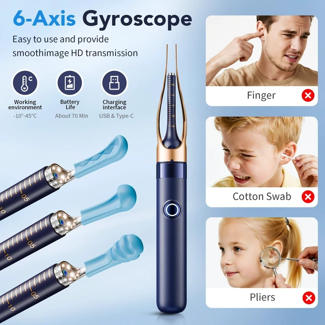 Alt view image 5 of 7 - Ear Wax Removal, Ear Cleaner with Camera 1296P HD,Visual Ear Cleaner with 6 LED Lights and Flexible Tip,Safe Ear Wax Removal Kit with Camera,Ear Cleaning Tool Gifts for Home Use