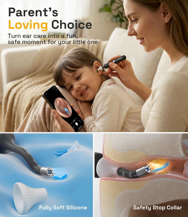 Alt view image 6 of 7 - MINIXTEC Ear Cleaner with Camera Waterproof HD Otoscope, Flexible Tip & Painless Ear Pick Tweezers for Narrow Ear Canals & Kids, Ear/Nose/Throat Home Care Kit, Smart Ear Wax Removal Tool