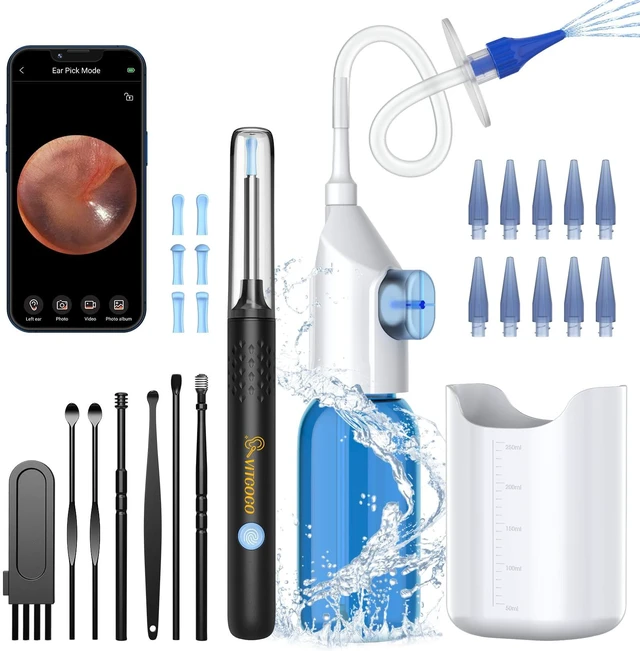 Main image of Ear Irrigation Flushing Cleanr and 1920P Ear Cleaner with Camera | LED Light, 10 Replaceable Tips, 8 Silicone Ear Pick, for Home Use