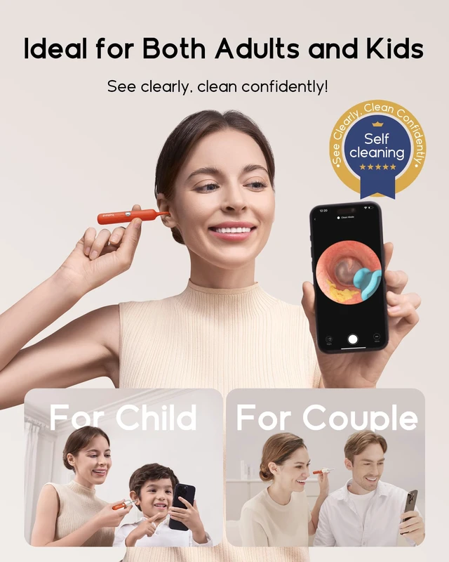 Alt view image 2 of 7 - D39R Ear Wax Removal:Ear Camera with Storage Case &Painless Tweezers | FSA/HSA Flexible IP67 HD Camera Fits Curved Ear Canals,12 Earwax Removal Tips, Anti-Insert Guard& 3-Piece ENT Home Check Kits