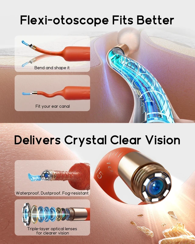 Alt view image 3 of 7 - D39R Ear Wax Removal:Ear Camera with Storage Case &Painless Tweezers | FSA/HSA Flexible IP67 HD Camera Fits Curved Ear Canals,12 Earwax Removal Tips, Anti-Insert Guard& 3-Piece ENT Home Check Kits