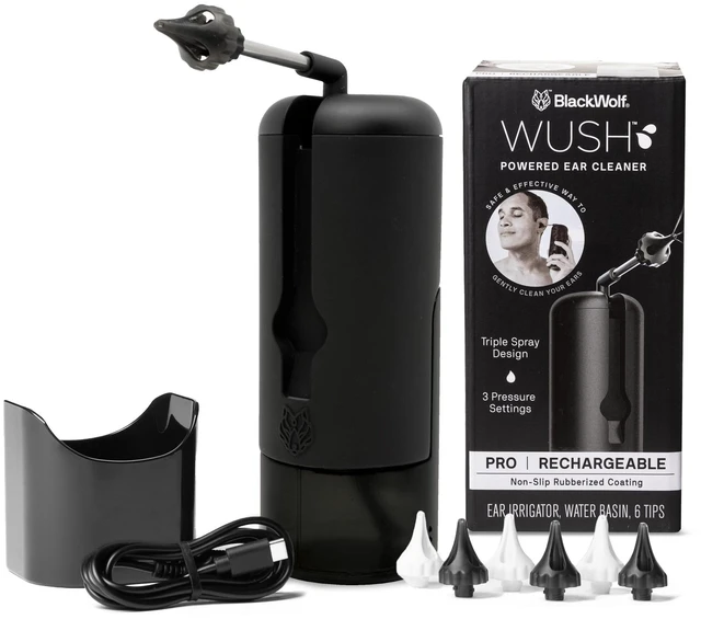 Main image of Black Wolf Wush Pro Electric Ear Wax Removal Kit - Ear Hygiene Essential | Deluxe Water Powered Electric Ear Cleaner - Water Resistant Triple Jet Stream 3 Pressure Settings for Ear Wax Buildup