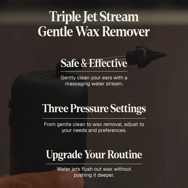 Alt view image 3 of 7 - Black Wolf Wush Pro Electric Ear Wax Removal Kit - Ear Hygiene Essential | Deluxe Water Powered Electric Ear Cleaner - Water Resistant Triple Jet Stream 3 Pressure Settings for Ear Wax Buildup