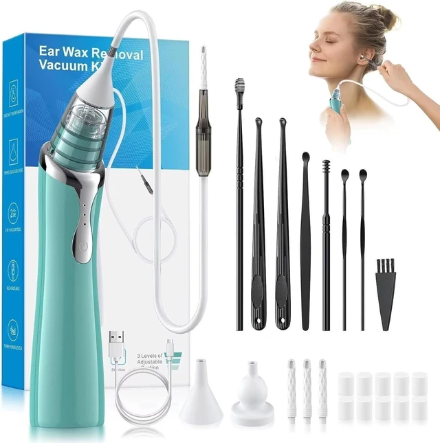 Main image of Ear Vacuum Wax Removal Tool with 8 Pcs Ear Pick, Strong Suction Earwax Removal Kit with Charging Cable, Ear Suction Device for Adults and Kids (Green)
