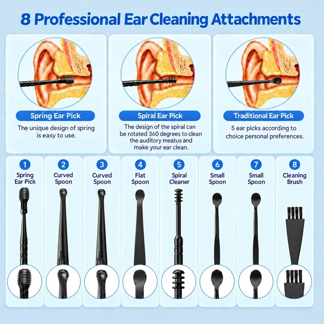 Alt view image 5 of 7 - Ear Vacuum Wax Removal Tool with 8 Pcs Ear Pick, Strong Suction Earwax Removal Kit with Charging Cable, Ear Suction Device for Adults and Kids (Green)
