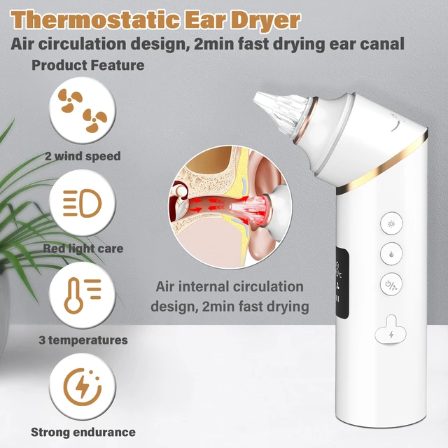 Alt view image 3 of 7 - TopQuaFocus Ear Dryer, Rechargeable Ear Water Drying Device for Swimmers, Ear Fluid Remover for Swimming, Showering, Surfing, Scuba and Hearing Aid Use, Electric Ear Blower