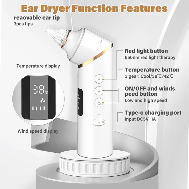 Alt view image 4 of 7 - TopQuaFocus Ear Dryer, Rechargeable Ear Water Drying Device for Swimmers, Ear Fluid Remover for Swimming, Showering, Surfing, Scuba and Hearing Aid Use, Electric Ear Blower