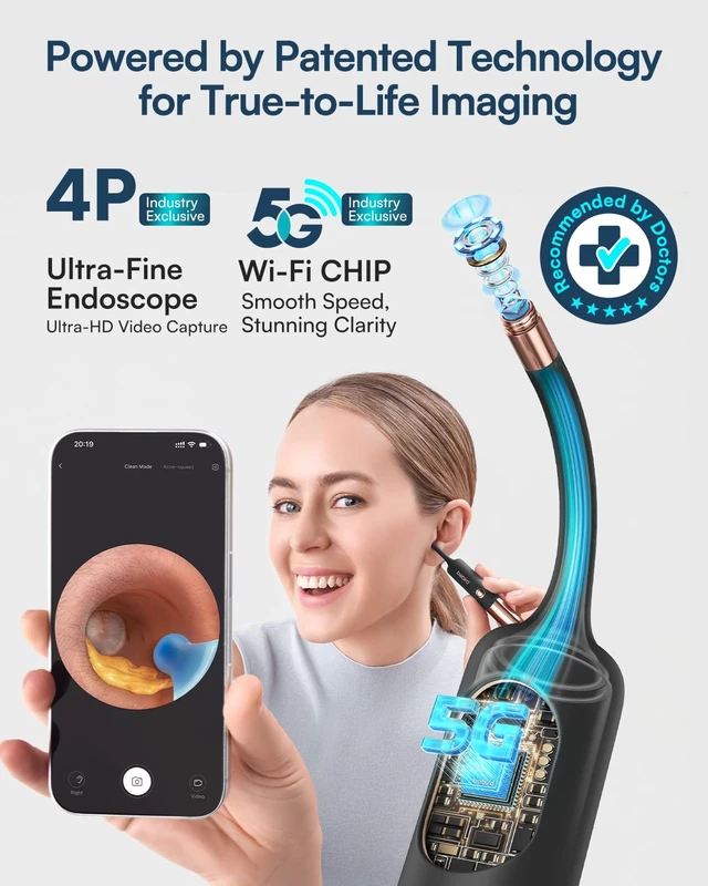 Alt view image 4 of 7 - Bebird Ultra 2K Ear Wax Removal Tool Camera, Visual Tweezers & Dropper Kit | HD Anti-fog Otoscope with 5G Wi-Fi, IP67 Flexible 3.6mm lens, 54 EarWax Tips for Wet, Dry or Stubborn Wax, FSA/HSA Eligible
