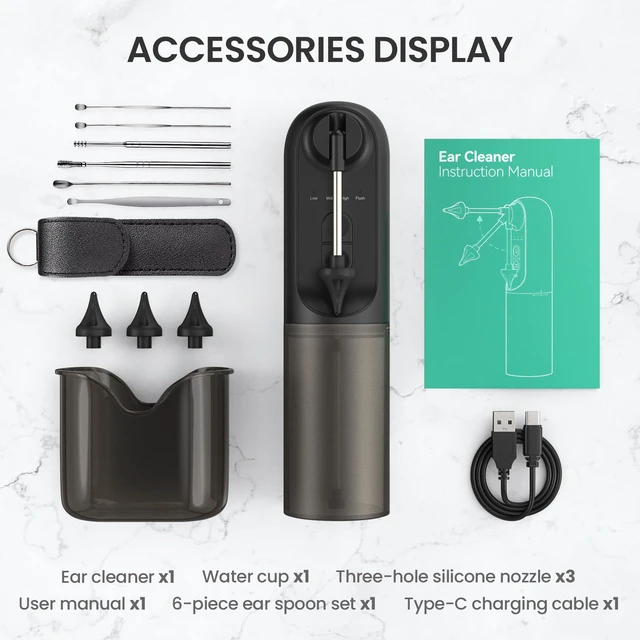 Alt view image 5 of 7 - Havenit Ear Wax Removal Kit, Ear Cleaner Earwax Removal, Ear Wax Removal Tool, Superior IPX5 Waterproof, 4 Safe and Sufficient Power Pressure Settings, 6 Pcs Ear Pick (Grey)