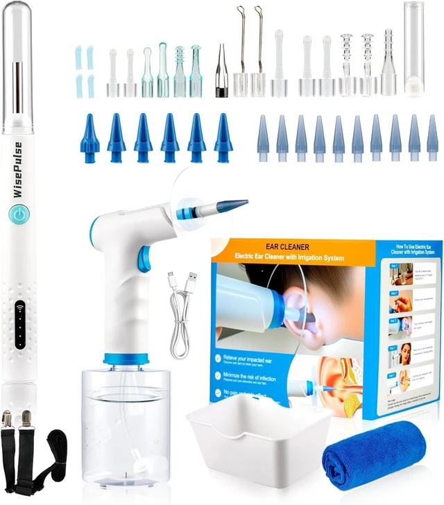 Main image of Ear Wax Removal, Ear Cleaner with Camera 500ml Ear Cleaner Kit with HD Display & 4 Pressure Settings, Safe and Effective Ear Flush Kit with Ear Cleaner - Includes Basin, Towel & 16 Tips