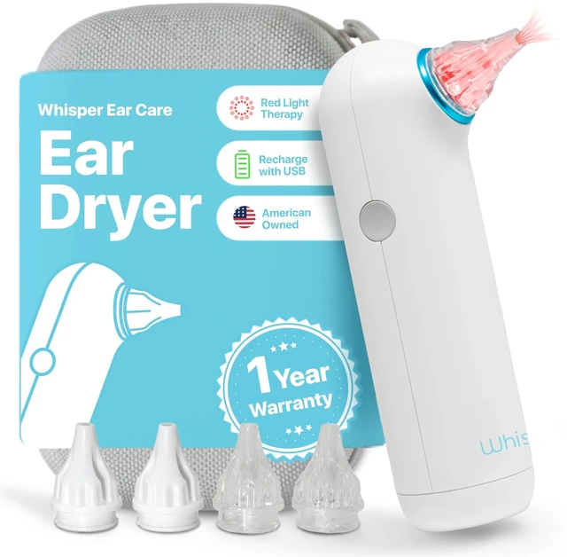 Main image of Ear Dryer + Case | USA | 1 Year Warranty | Rechargable Ear Water Drying Aid with Red Light Therapy Delivers Gentle Warm Air to the Ear to Combat Annoying Swimmers Ear Infections as a Ear Fluid Remover