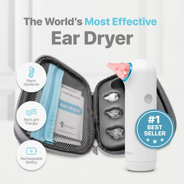Alt view image 2 of 6 - Ear Dryer + Case | USA | 1 Year Warranty | Rechargable Ear Water Drying Aid with Red Light Therapy Delivers Gentle Warm Air to the Ear to Combat Annoying Swimmers Ear Infections as a Ear Fluid Remover