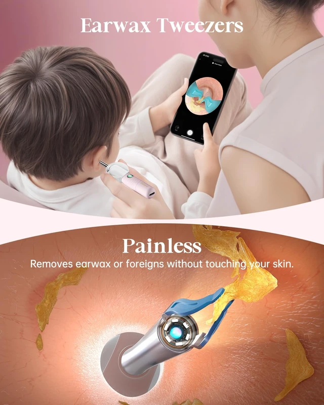 Alt view image 4 of 7 - Ear Wax Removal Tool Camera, Ear Cleaning Kit with Flexible Visual Ear Camera Otoscope, Portable Wireless Painless Ear Cleaner with Earwax Remover Tweezers for Adults Kids Pets(Pink)
