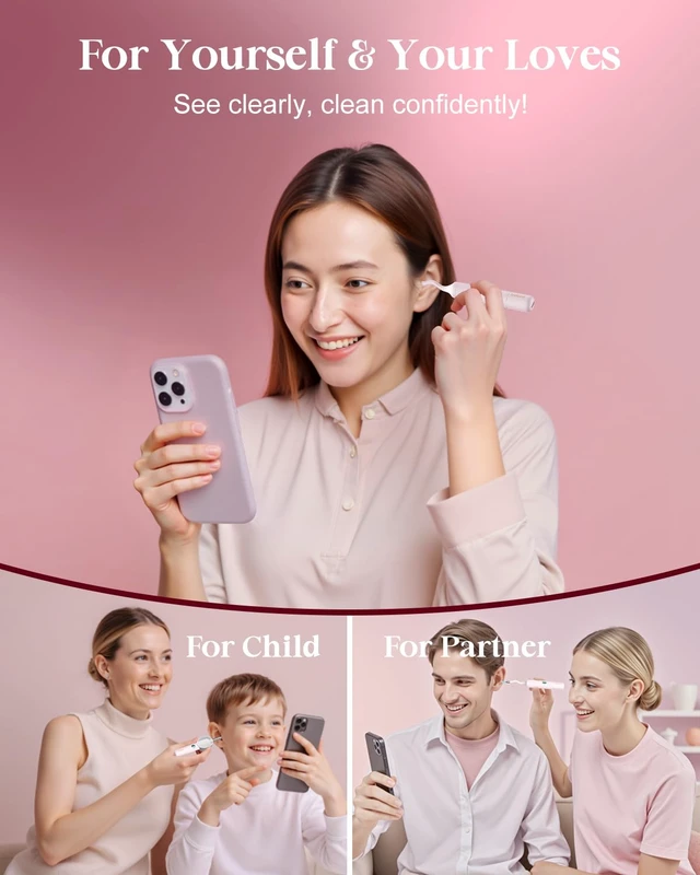 Alt view image 7 of 7 - Ear Wax Removal Tool Camera, Ear Cleaning Kit with Flexible Visual Ear Camera Otoscope, Portable Wireless Painless Ear Cleaner with Earwax Remover Tweezers for Adults Kids Pets(Pink)