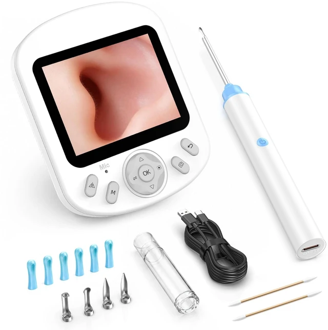 Main image of Smart Digital Otoscope Ear Camera with Screen | Plug & Play Cleaner, White | App-Free HD Ear Cleaner with Camera & Screen | Safe One-Piece Silicone Tips & Adjustable LED Light Wand for Family Hygiene