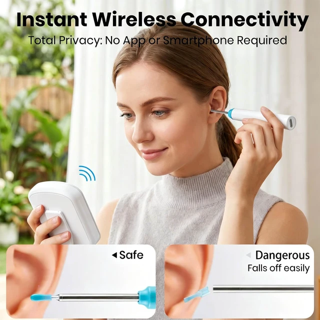 Alt view image 5 of 7 - Smart Digital Otoscope Ear Camera with Screen | Plug & Play Cleaner, White | App-Free HD Ear Cleaner with Camera & Screen | Safe One-Piece Silicone Tips & Adjustable LED Light Wand for Family Hygiene