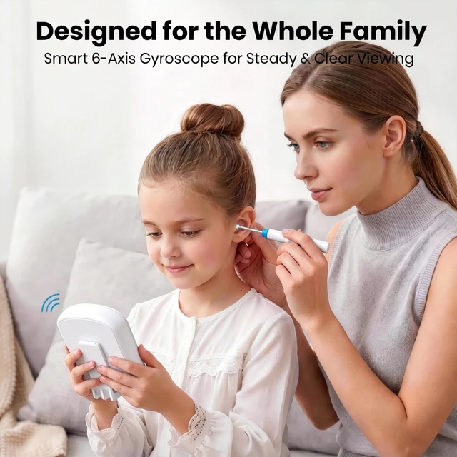 Alt view image 7 of 7 - Smart Digital Otoscope Ear Camera with Screen | Plug & Play Cleaner, White | App-Free HD Ear Cleaner with Camera & Screen | Safe One-Piece Silicone Tips & Adjustable LED Light Wand for Family Hygiene