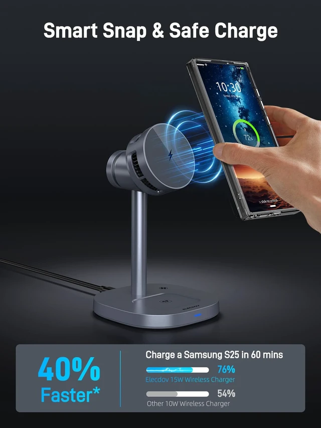 Alt view image 4 of 7 - Magnetic Wireless Charger for Samsung Galaxy Z Fold8, Galaxy Flip8 | Qi2 Android Charger, Nightstand Charging Station for Samsung Phones, Galaxy Watch (Not for Apple Watch, with TEC Cooling Fan)