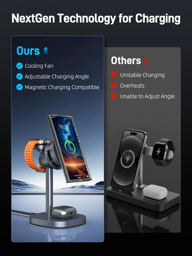 Alt view image 6 of 7 - Magnetic Wireless Charger for Samsung Galaxy Z Fold8, Galaxy Flip8 | Qi2 Android Charger, Nightstand Charging Station for Samsung Phones, Galaxy Watch (Not for Apple Watch, with TEC Cooling Fan)
