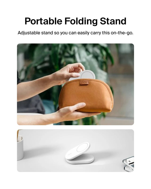 Alt view image 4 of 7 - Belkin Qi2 15W Magnetic Wireless Charger, 2 in 1 Foldable, Non-Slip | MagSafe compatible, iPhone 16, Apple Watch, Samsung Galaxy S25 compatible, power adapter included