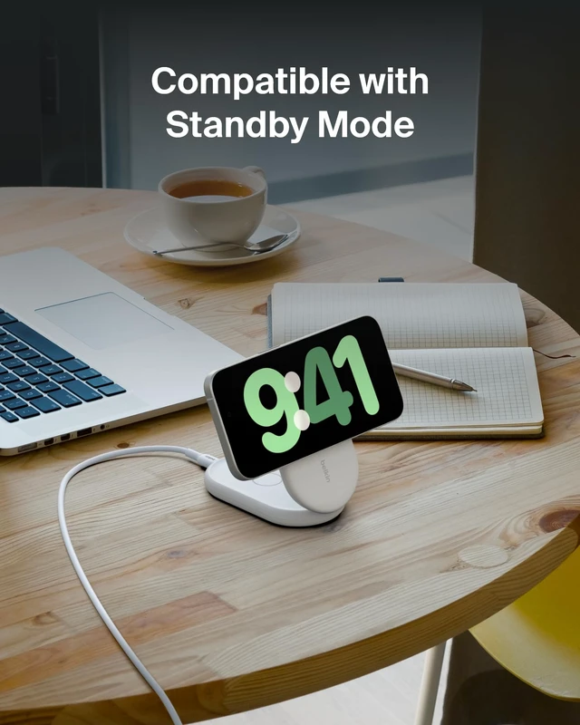 Alt view image 6 of 7 - Belkin Qi2 15W Magnetic Wireless Charger, 2 in 1 Foldable, Non-Slip | MagSafe compatible, iPhone 16, Apple Watch, Samsung Galaxy S25 compatible, power adapter included