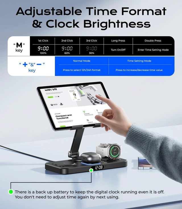 Alt view image 5 of 7 - Meifigno 45W Wireless Charging Station for Multiple Samsung Device, Foldable 20W Wired Charger Stand for Galaxy Tab, Charger for S26 Ultra/S25/Z Fold 8 Ultra/8/Z Flip 8 & Buds, Only for Galaxy Watch