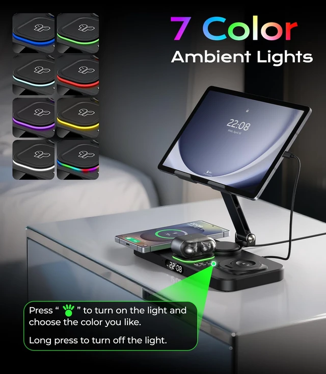 Alt view image 4 of 7 - Meifigno 45W Wireless Charging Station for Multiple Samsung Device, Foldable 20W Wired Charger Stand for Galaxy Tab, Charger for S26 Ultra/S25/Z Fold 8 Ultra/8/Z Flip 8 & Buds, Only for Galaxy Watch