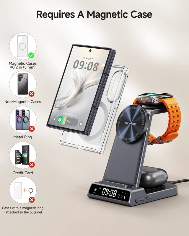 Alt view image 3 of 7 - 3-in-1 Magnetic Charger for Samsung Galaxy Z Fold 8/8 Ultra | Not for Watch 9/Ultra 2, for Galaxy Z Flip 8, S26/S25/S24/S23 Series, for Galaxy Buds 4/4 Pro, No Adapter
